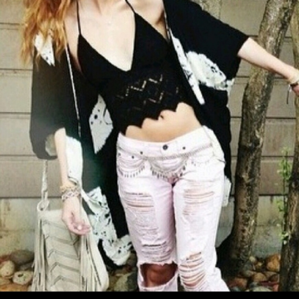 Free People Dream State kimono cape duster tie jacket dolman  sleeve tie dye